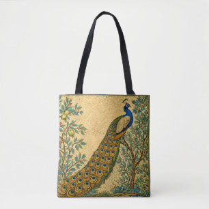 Art Nouveau Peacock Botanical Illustration Tote Bag