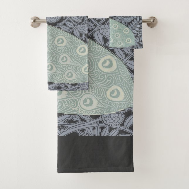 Art Nouveau Peacock Classic Vintage Bird Bath Towel Set (Insitu)