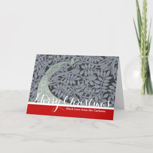 Art Nouveau Peacock Classic Vintage Bird Holiday Card (Front)