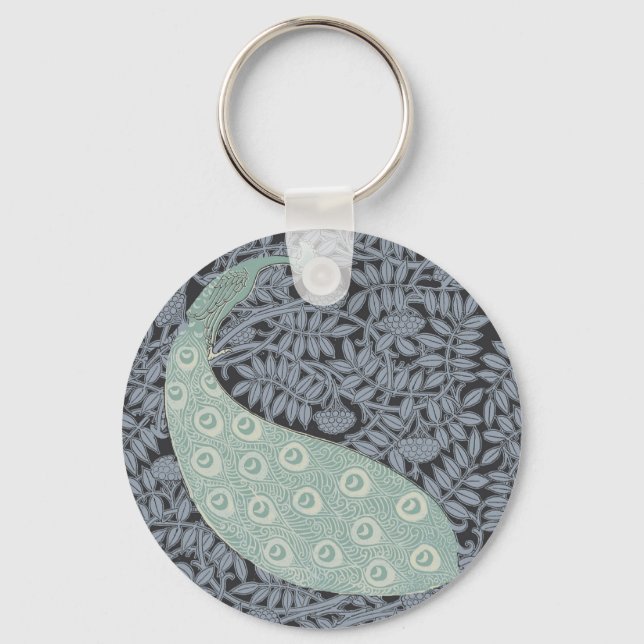 Art Nouveau Peacock Classic Vintage Bird Key Ring (Front)