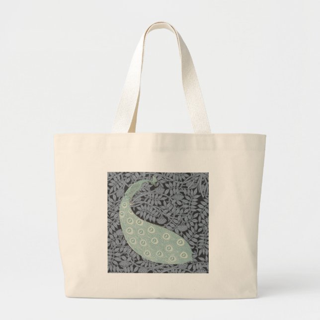 Art Nouveau Peacock Classic Vintage Bird Large Tote Bag (Front)