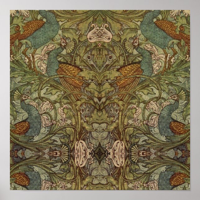Art nouveau peacock floral jacquard tapestry  poster (Front)