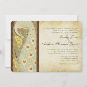 Art Nouveau Peacock Love Birds Wedding Invitation
