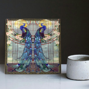Art Nouveau Peacock Lovebirds Roses Vine Swing Tile