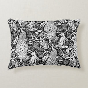 Art Nouveau Peacock Print, Black and White Decorative Cushion