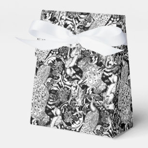 Art Nouveau Peacock Print, Black and White Favour Box