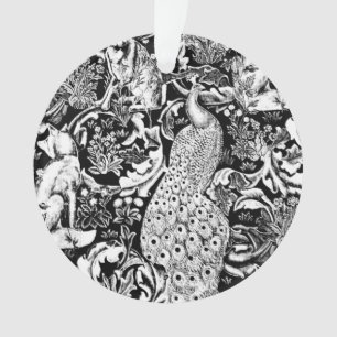 Art Nouveau Peacock Print, Black and White Ornament