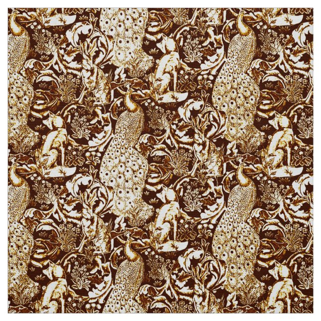 Art Nouveau Peacock Print, Brown and Cream Fabric (Swatch)