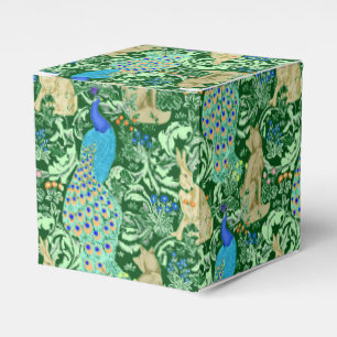 Art Nouveau Peacock Print, Cobalt Blue & Green Favour Box