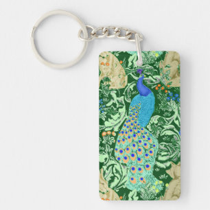 Art Nouveau Peacock Print, Cobalt Blue & Green Key Ring