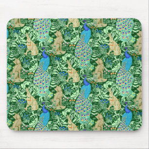 Art Nouveau Peacock Print, Cobalt Blue & Green Mouse Pad