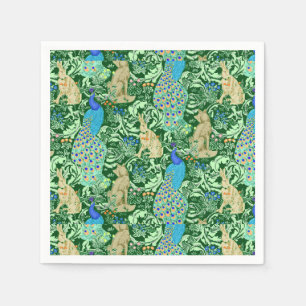 Art Nouveau Peacock Print, Cobalt Blue & Green Napkin