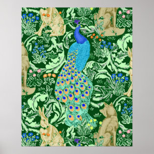 Art Nouveau Peacock Print, Forest Green Poster