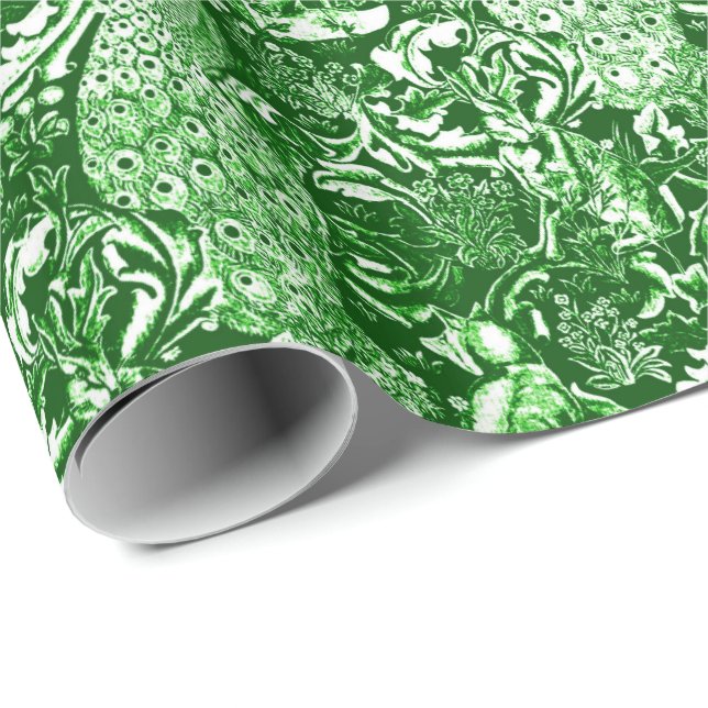 Art Nouveau Peacock Print, Forest Green Wrapping Paper (Roll Corner)