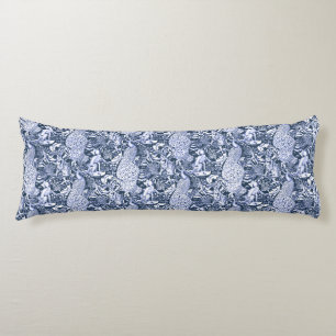 Art Nouveau Peacock Print, Navy and White Body Cushion
