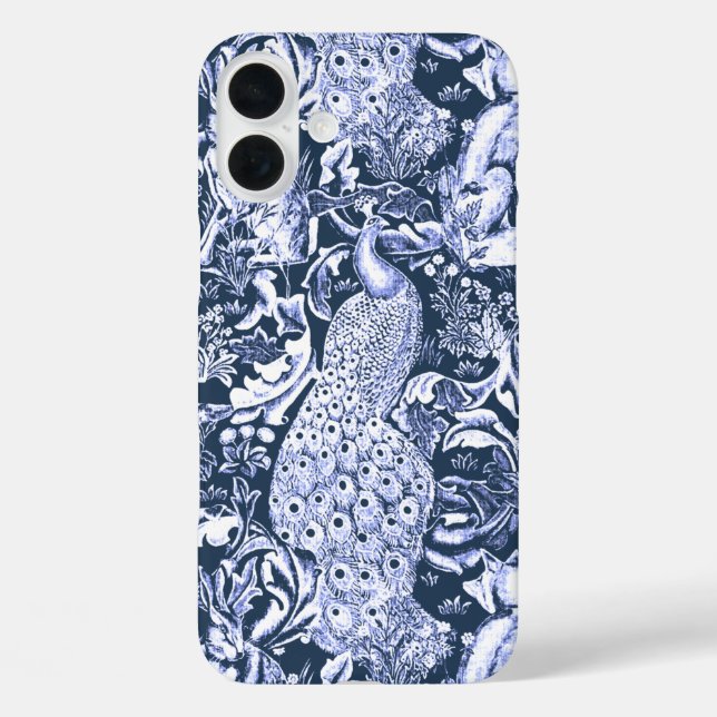 Art Nouveau Peacock Print, Navy and White Case-Mate iPhone Case (Back)