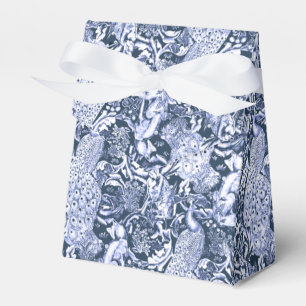 Art Nouveau Peacock Print, Navy and White Favour Box