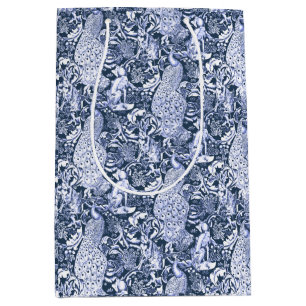 Art Nouveau Peacock Print, Navy and White Medium Gift Bag