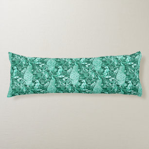 Art Nouveau Peacock Print, Turquoise and Aqua Body Cushion