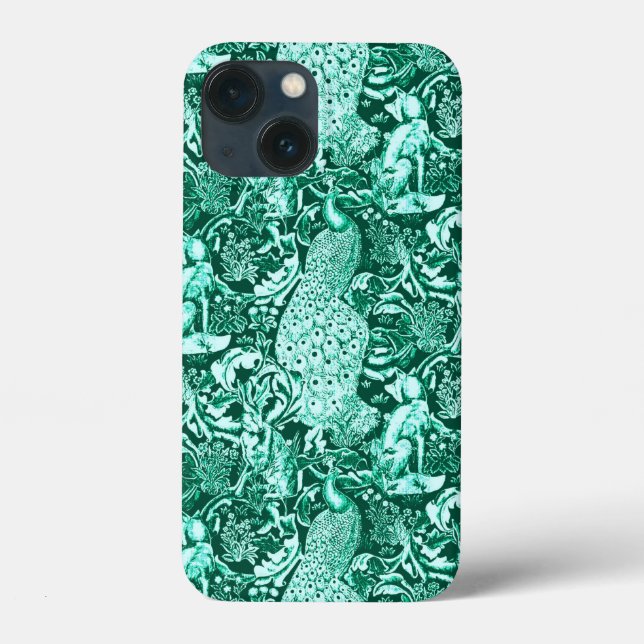 Art Nouveau Peacock Print, Turquoise and Aqua Case-Mate iPhone Case (Back)