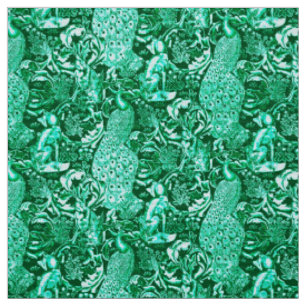 Art Nouveau Peacock Print, Turquoise and Aqua Fabric