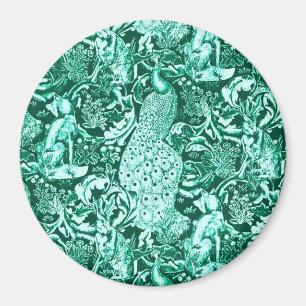 Art Nouveau Peacock Print, Turquoise and Aqua Magnet