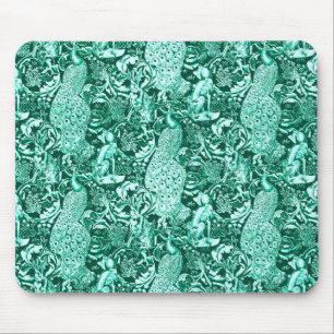 Art Nouveau Peacock Print, Turquoise and Aqua Mouse Pad