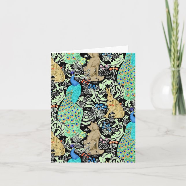 Art Nouveau Peacock Print, Turquoise & Neutrals Card (Front)