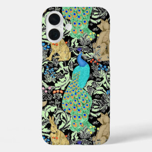 Art Nouveau Peacock Print, Turquoise & Neutrals iPhone 16 Plus Case