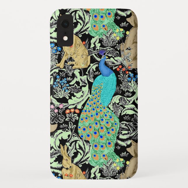 Art Nouveau Peacock Print, Turquoise & Neutrals Case-Mate iPhone Case (Back)