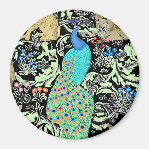 Art Nouveau Peacock Print, Turquoise & Neutrals Magnet
