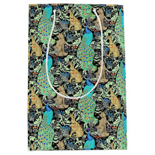 Art Nouveau Peacock Print, Turquoise & Neutrals Medium Gift Bag