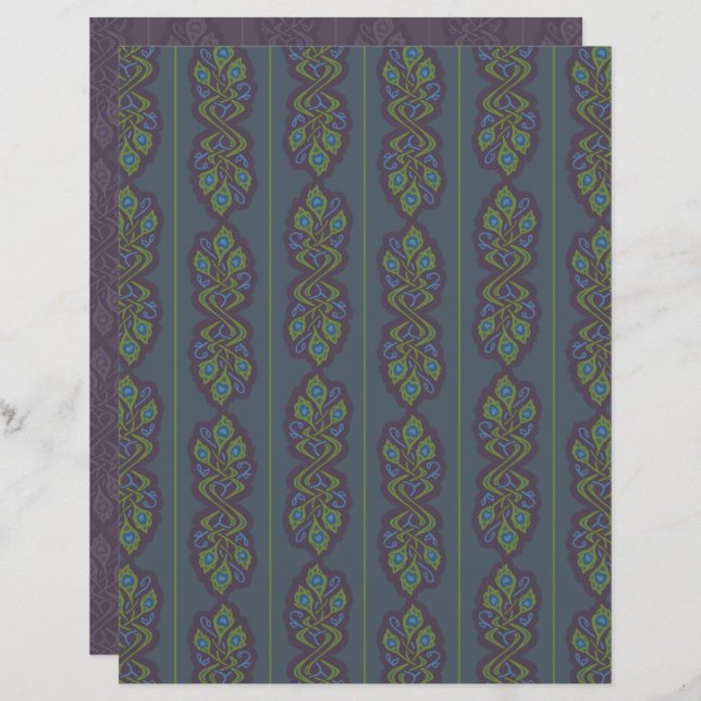 Art Nouveau Peacock Scrapbook Paper (Front/Back)