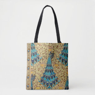 Art nouveau peacock textile deco verneuil blue  tote bag