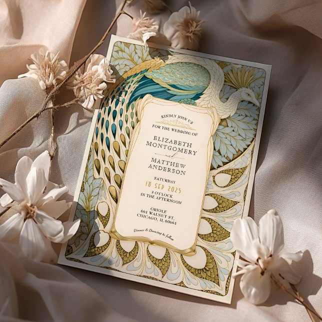Art Nouveau Peacock Wedding Invitation (Creator Uploaded)