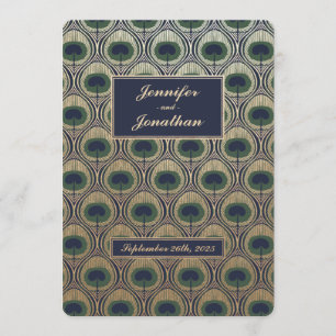 Art Nouveau Peacock Wedding Invitations Gold Foil