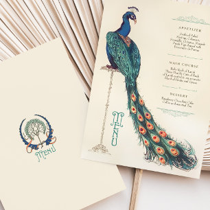 Art Nouveau Peacock Wedding Menu Card