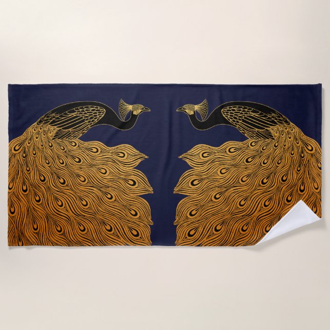 Art Nouveau Peacock Will Bradley Beach Towel (Front)