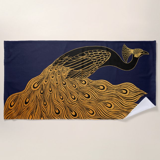 Art Nouveau Peacock Will Bradley Beach Towel (Front)