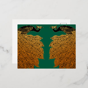 Art Nouveau Peacock Will Bradley Foil Holiday Postcard