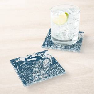 Art Nouveau Peacocks Glass Coaster
