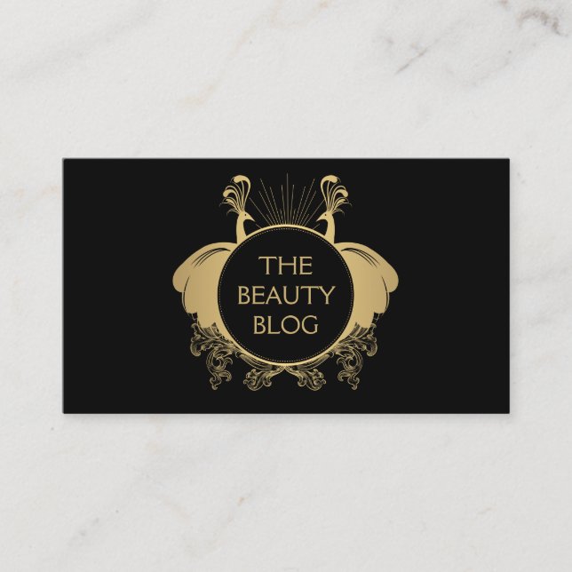 Art Nouveau Peacocks Logo Beauty Blogger Business Card (Front)