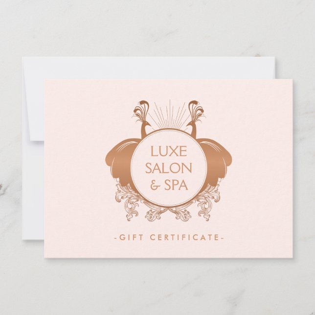 Art Nouveau Peacocks Logo Rose Gold/Pink Gift Card (Front)