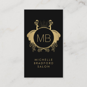 Art Nouveau Peacocks Monogram Logo Gold/Black Business Card