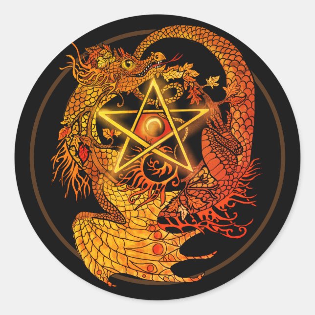 Art Nouveau pentacle dragon Classic Round Sticker (Front)