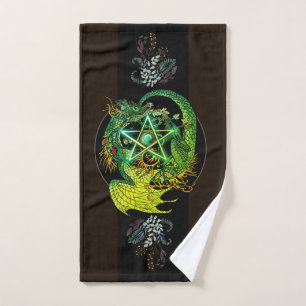 Art Nouveau Pentacle Dragon Shower Curtain Bath Towel Set
