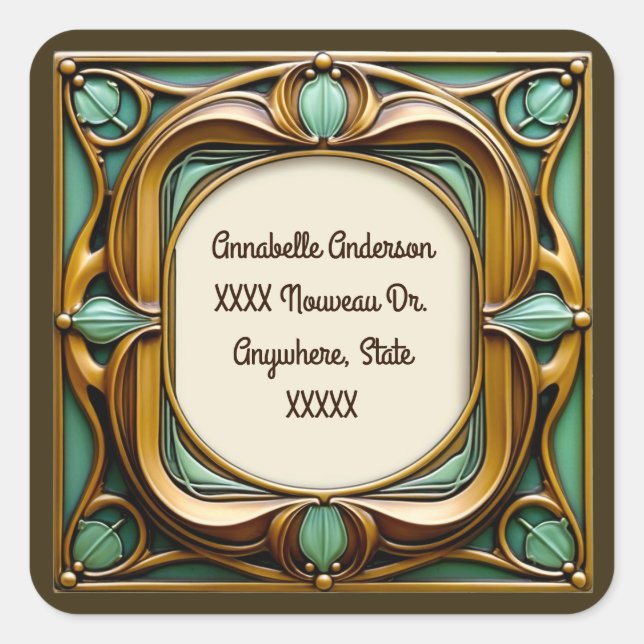 Art Nouveau Personalise Square Sticker (Front)