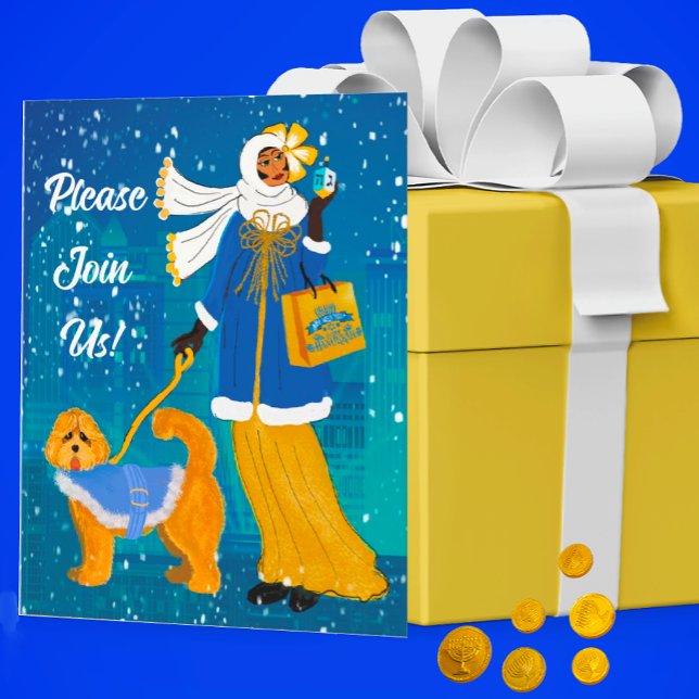 Art Nouveau Personalised Hanukkah Invitation  (It's Hanukkah Party time! Fun Art Nouveau/Art Deco style invitation.)