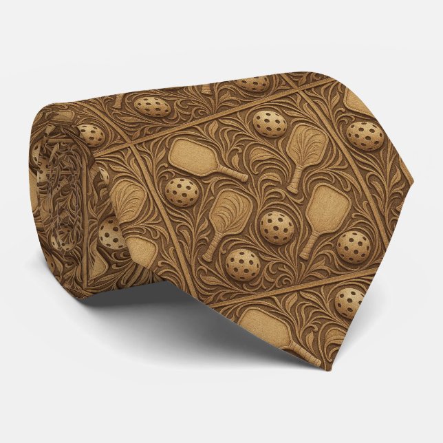 Art Nouveau Pickleball Necktie – Brown Elegant (Rolled)