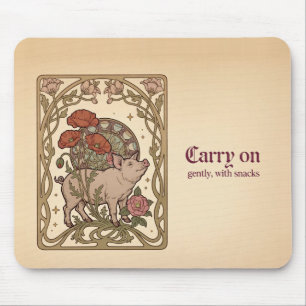 Art Nouveau Pig Poppy Arch Mouse Pad